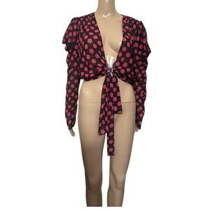 L'Academie Floral polka dot Blouse with Pink Accents